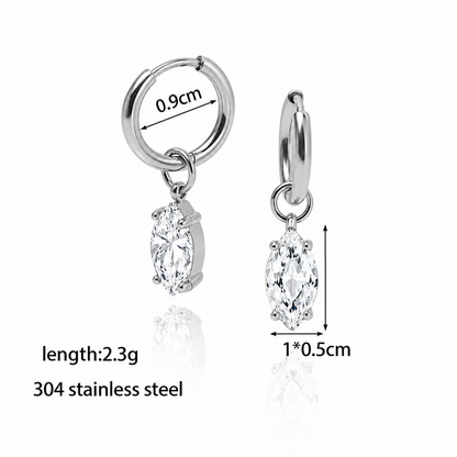 Dimensions of Marielle crystal drop hoop earrings with marquise-cut clear crystals in silver