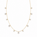 A gold-plated stainless steel chain for women featuring dangling crystal blossoms and round bezel-set crystal charms