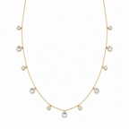 A gold-plated stainless steel chain for women featuring dangling crystal blossoms and round bezel-set crystal charms