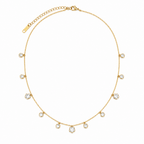 A gold-plated stainless steel chain for women featuring dangling crystal blossoms and round bezel-set crystal charms