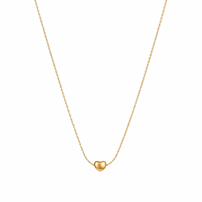 A gold-plated stainless steel chain for women featuring a tiny, puffed heart pendant on a delicate link chain