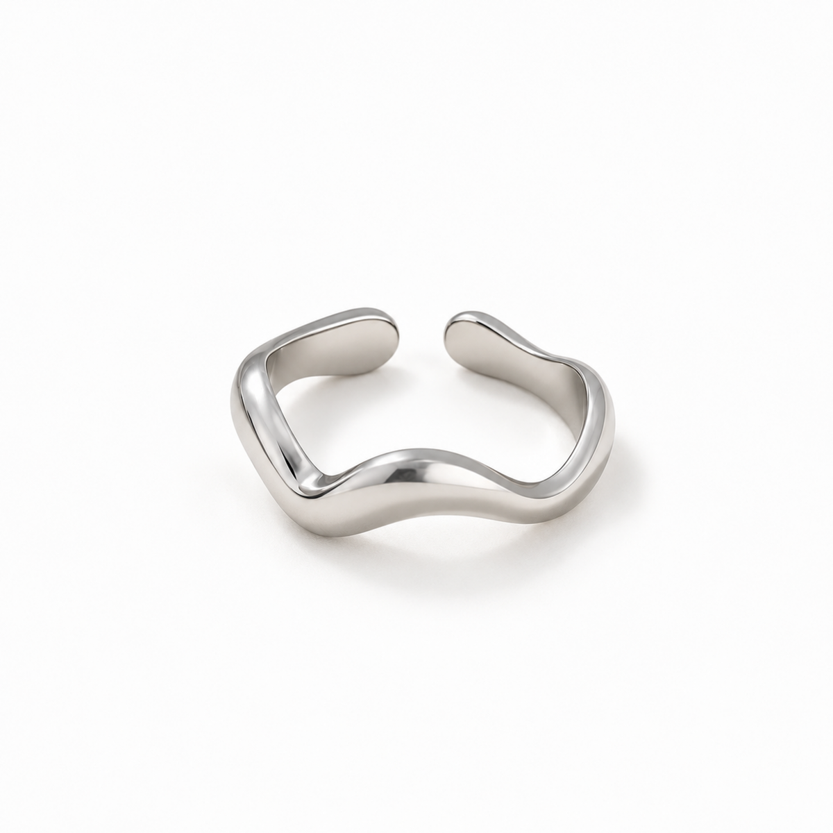 Sculpted Wave Adjustable Silver Ring for Women with Sculptural Open Band Design