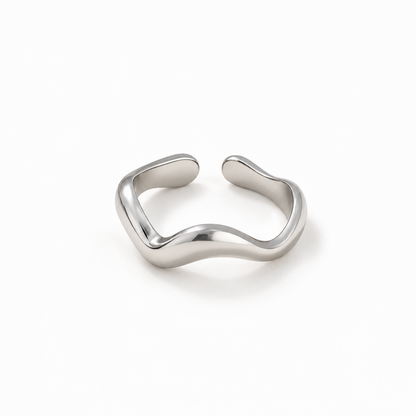 Sculpted Wave Adjustable Silver Ring for Women with Sculptural Open Band Design