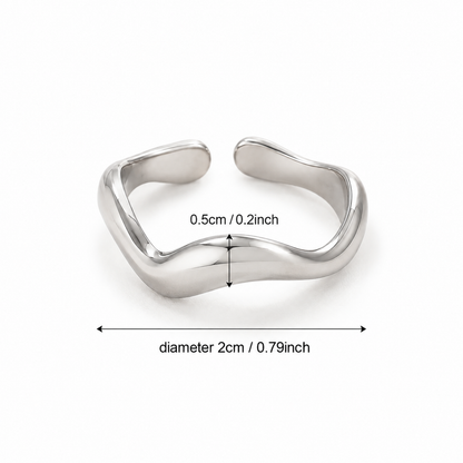 Dimensions of a Sculpted Wave Adjustable Silver Ring for Women with Sculptural Open Band design