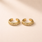 A pair of gold-plated ear cuff earrings for women featuring a braided gold rope band 