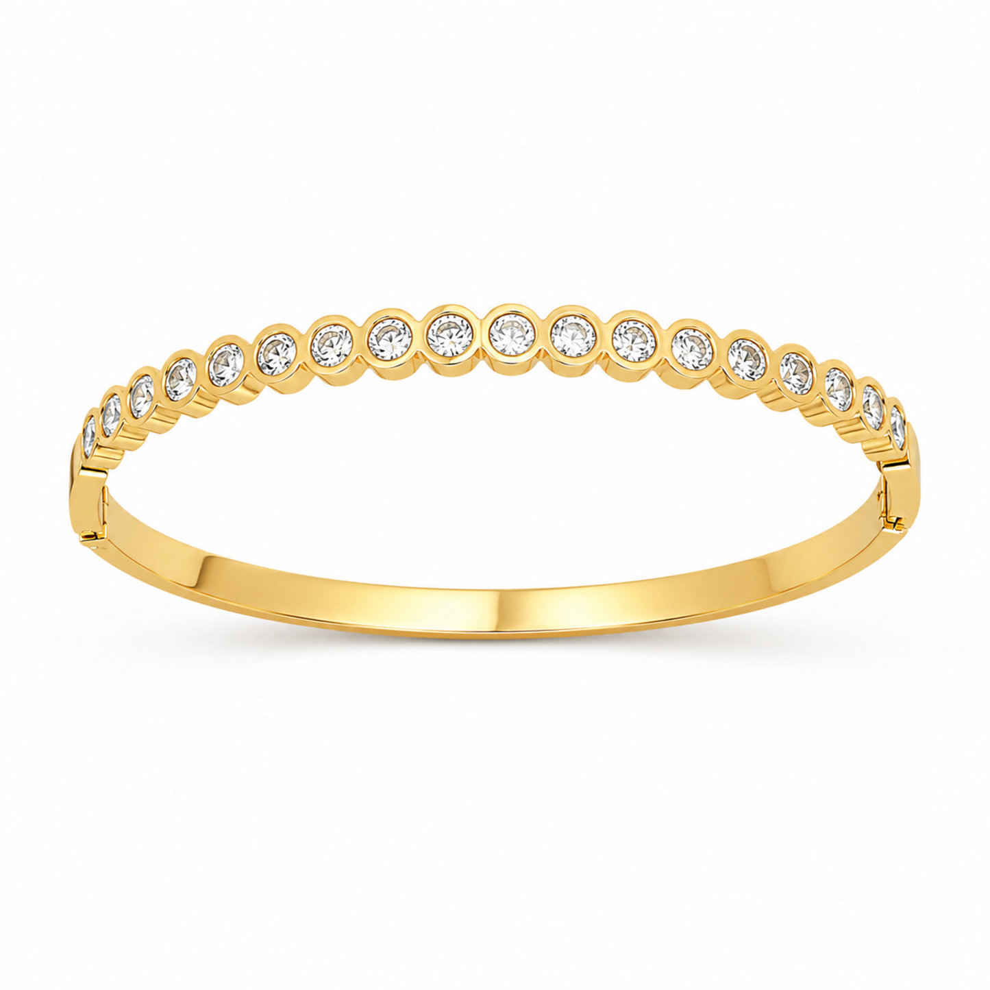A gold-plated bracelet for women featuring a continuous row of bezel-set crystals and a secure side clasp.