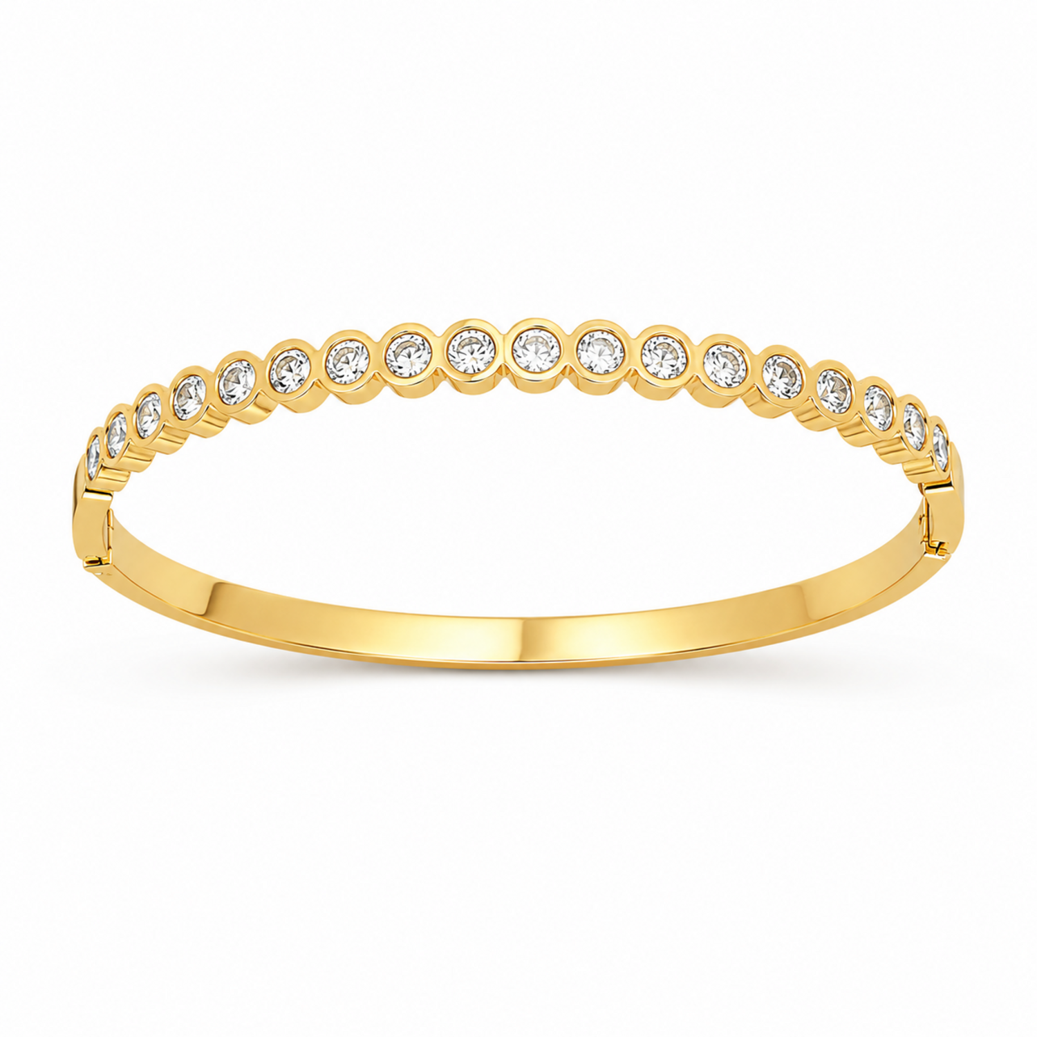 A gold-plated bracelet for women featuring a continuous row of bezel-set crystals and a secure side clasp.