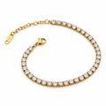 A classic gold-plated tennis bracelet for women featuring a continuous row of brilliant round-cut stones, shown on a white background