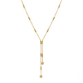 A gold-plated stainless steel chain for women featuring a double-strand Y-drop lariat design with gold beads