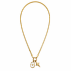 A gold-plated stainless steel chain for women featuring a flat snake chain and two celestial star charms, one with a pearl inlay
