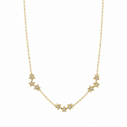 A gold-plated stainless steel chain for women featuring a curved drop of nine small crystal-set stars.