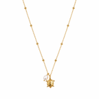 A gold-plated stainless steel chain for women featuring small bead stations and a sea turtle pendant with a single pearl