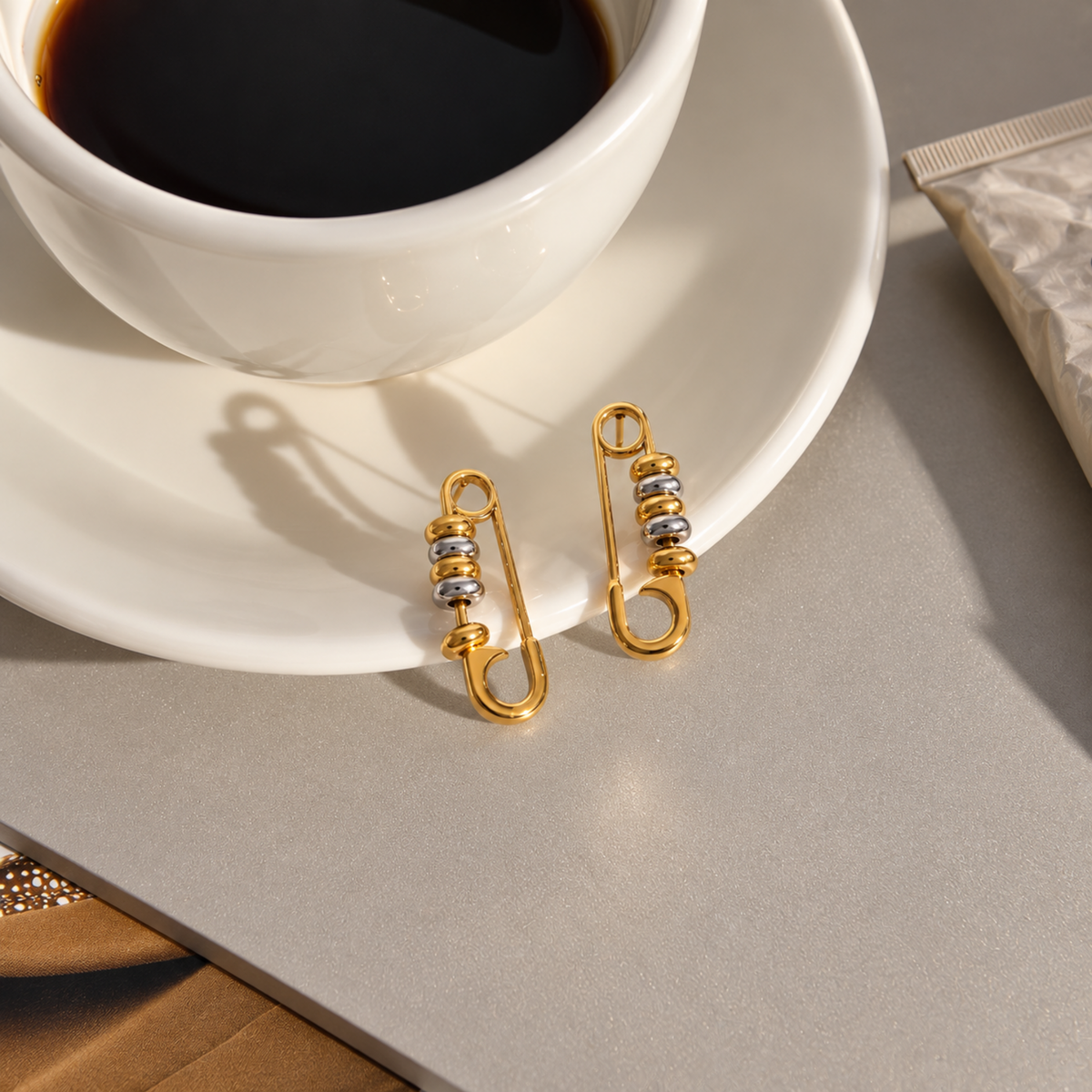 Two-Tone Safety Pin Earrings