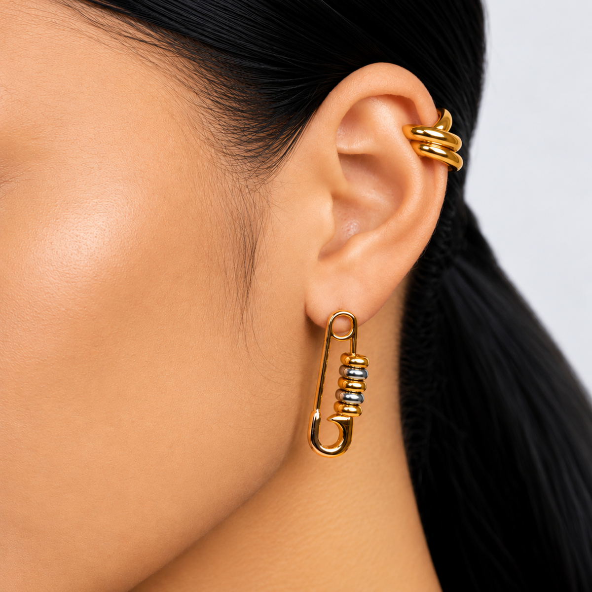 Two-Tone Safety Pin Earrings